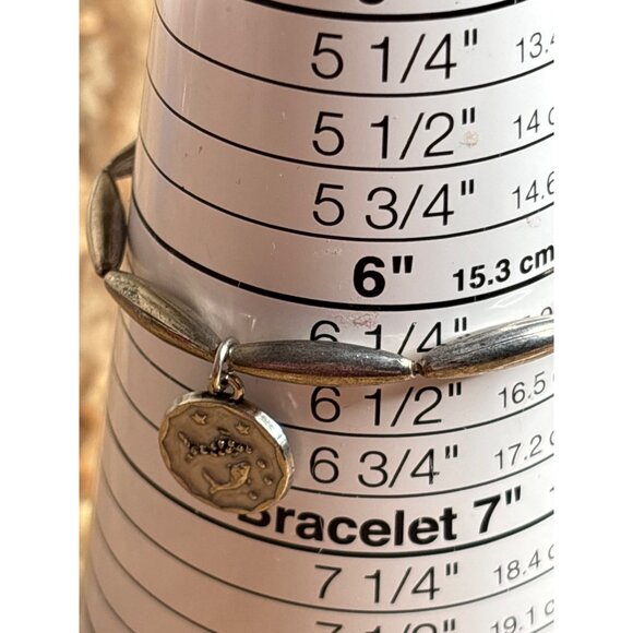 Silvertone Beaded Stretch Bracelet With Pisces Zodiac Charm Enamel 6.25 inches - Picture 3 of 4